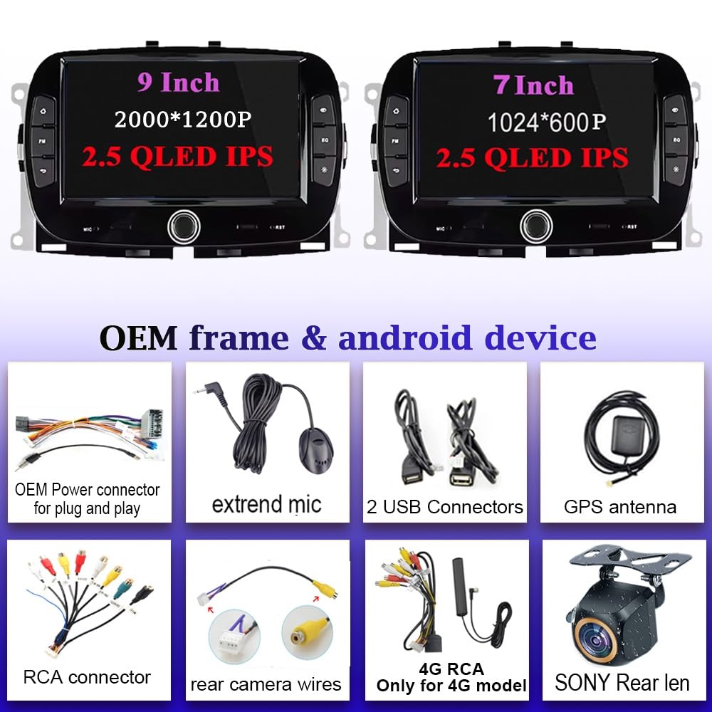 Android 15 Wireless CarPlay Multimedia Player for Fiat 500 2016–2019