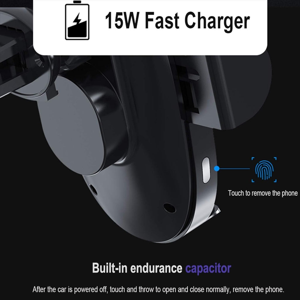15W Wireless Car Charger Phone Holder with USB-C Port