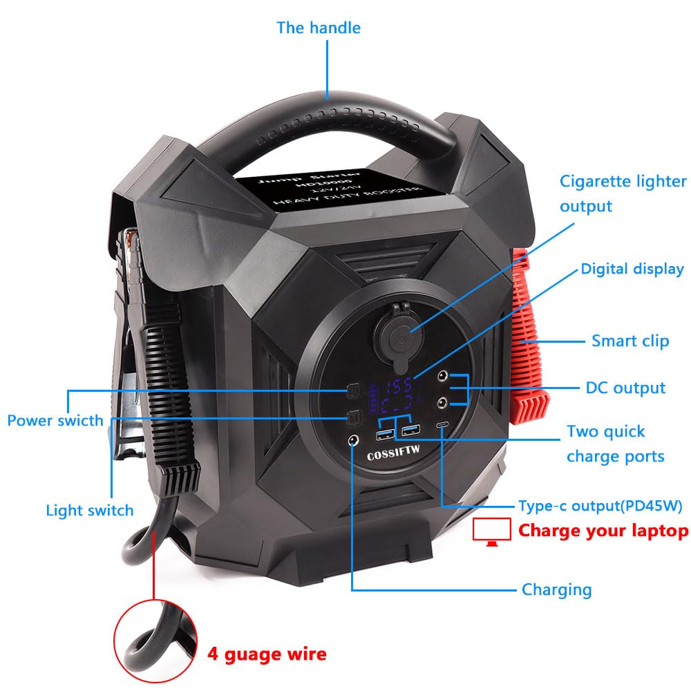12/24V Heavy Duty Jump Starter with USB & DC Ports