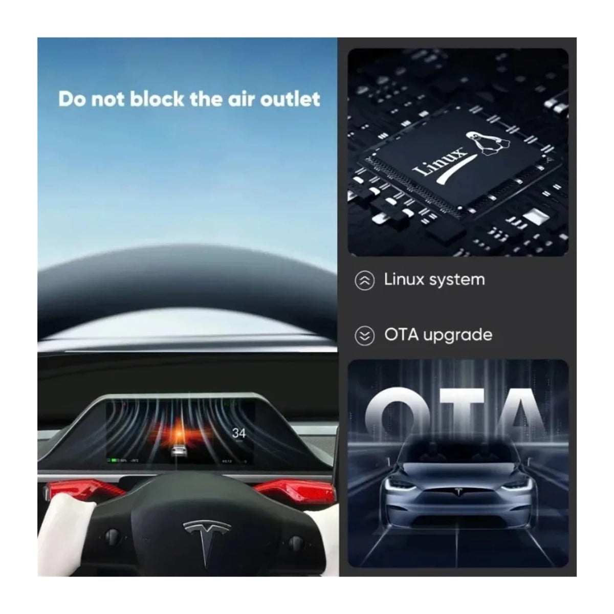 Touchscreen Head-Up Display with CarPlay & Android Auto for Tesla Model 3/Y