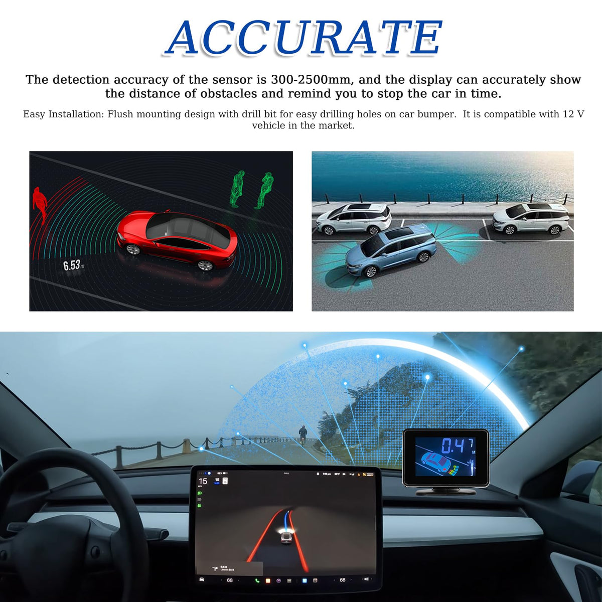 8-Sensor Front & Rear Parking Radar with LCD Display & Buzzer