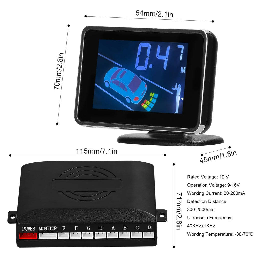 8-Sensor Front & Rear Parking Radar with LCD Display & Buzzer