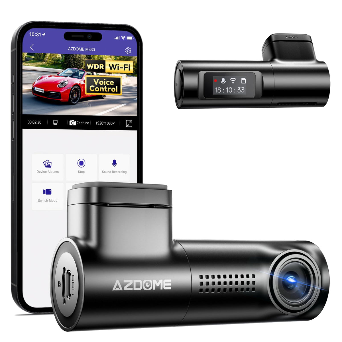 1296P WiFi Dash Cam with Voice Control & Parking Mode