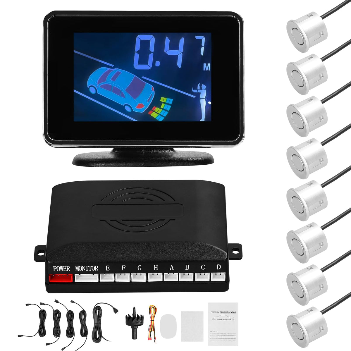 8-Sensor Front & Rear Parking Radar with LCD Display & Buzzer