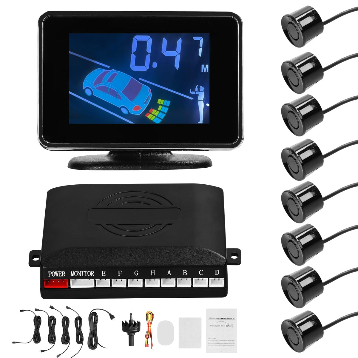8-Sensor Front & Rear Parking Radar with LCD Display & Buzzer