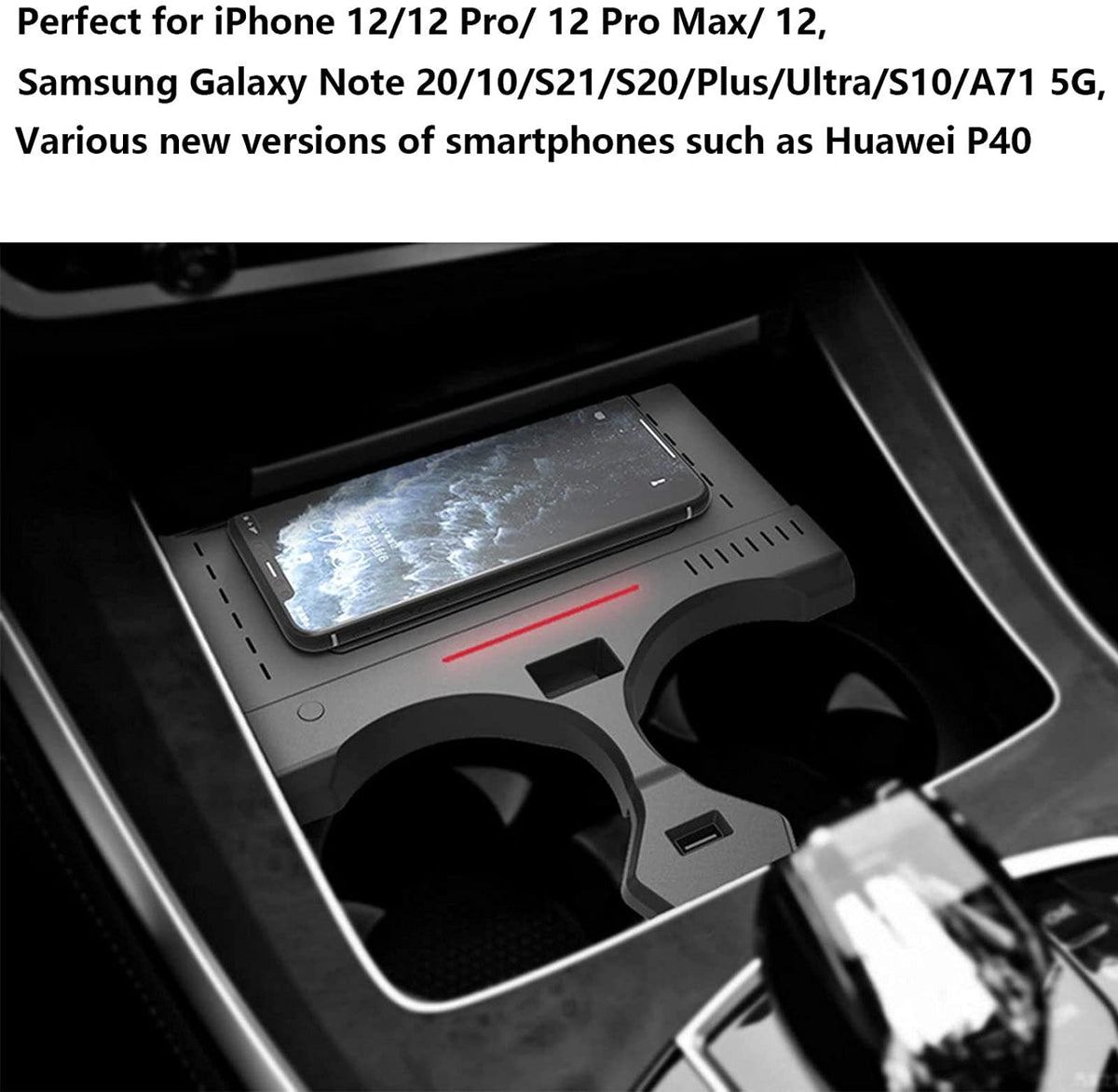 15W Wireless Car Charger with USB Port for BMW X5/X6 2019–2021