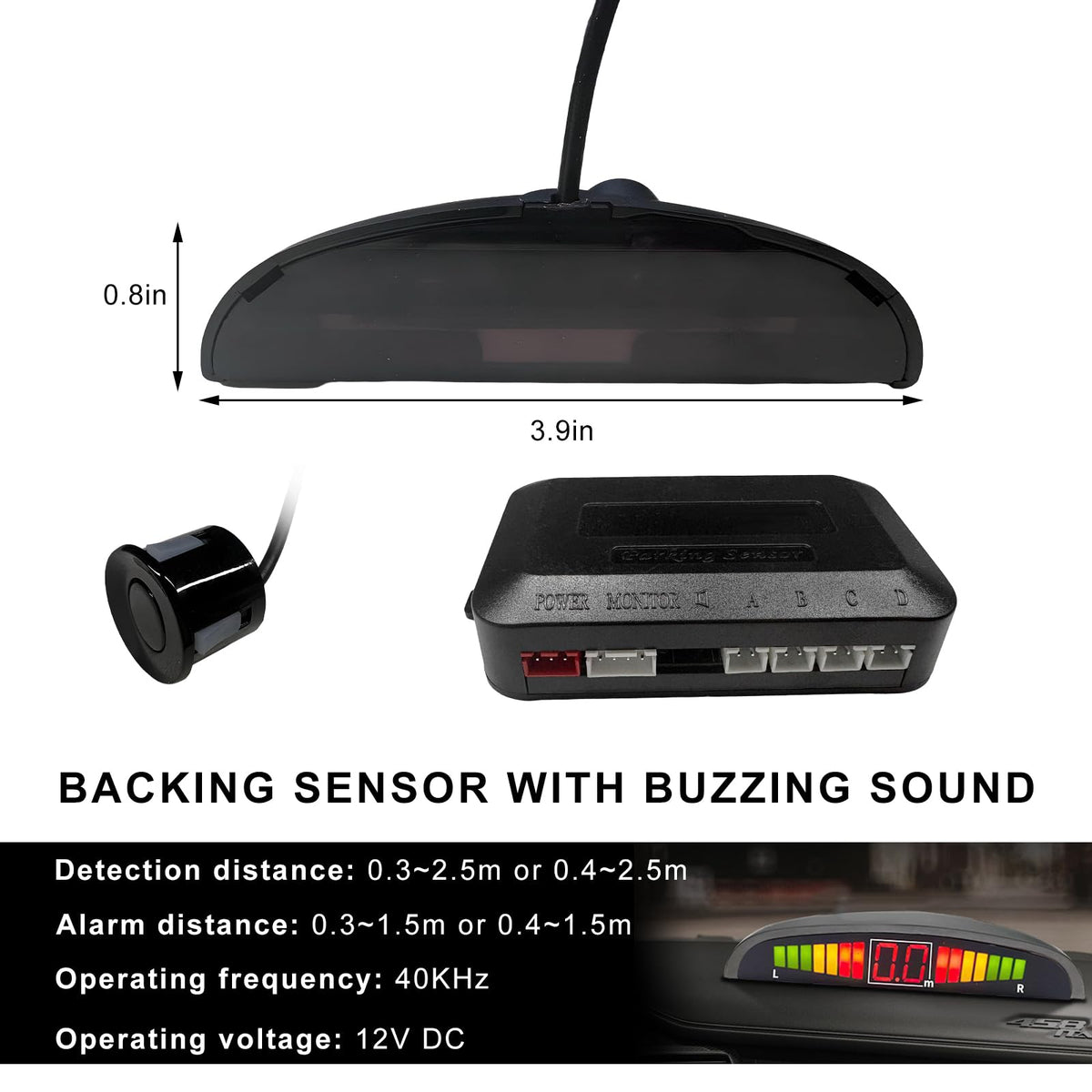 4-Sensor Reverse Parking Radar with LED Display & Buzzer