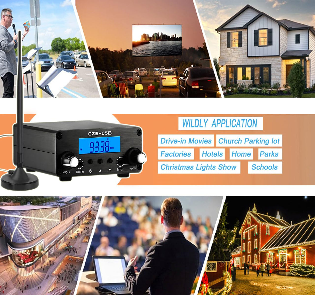 Long-Range Stereo FM Transmitter for Events & Drive-In Use