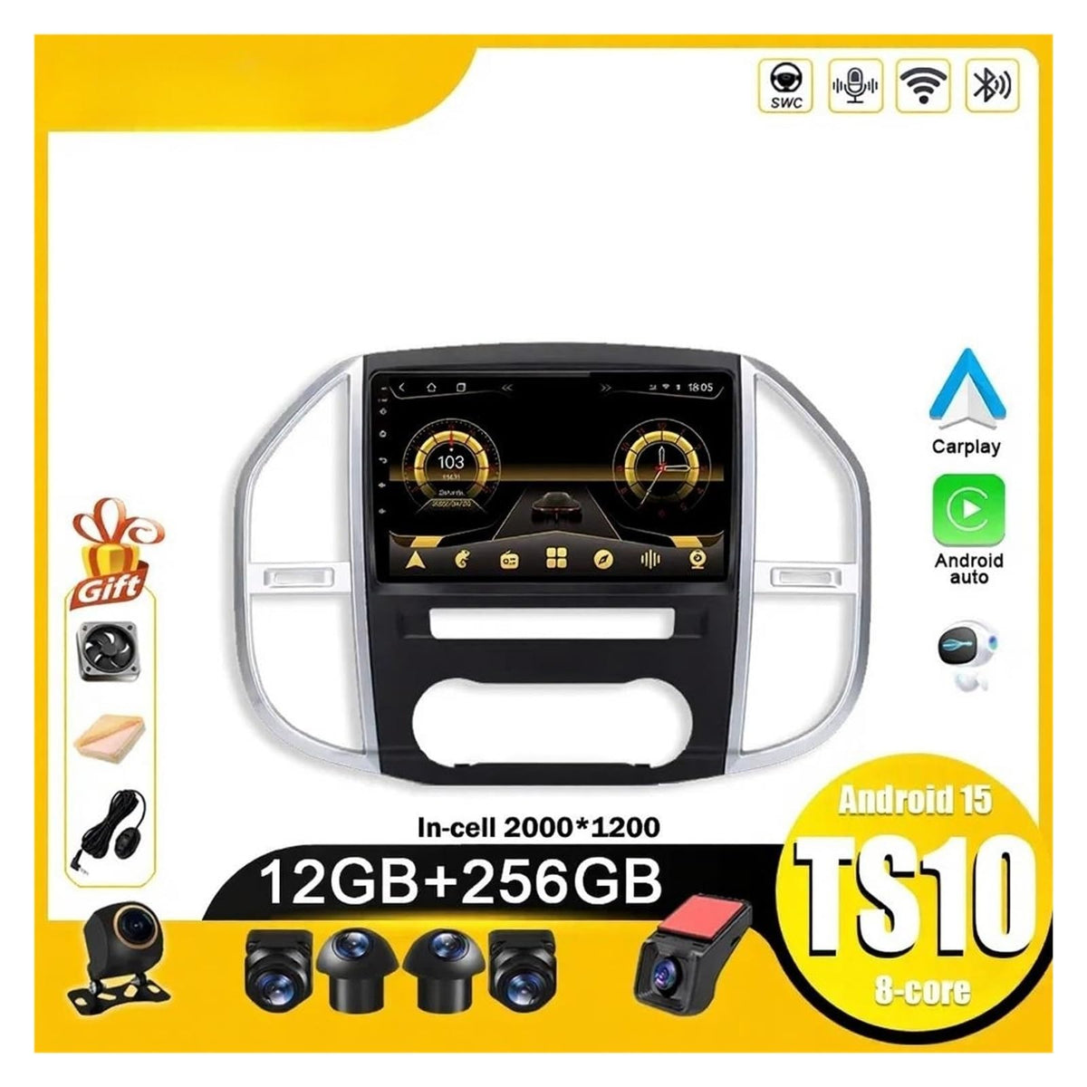 Android 15 CarPlay Stereo for Mercedes-Benz Vito W447 2014–2020