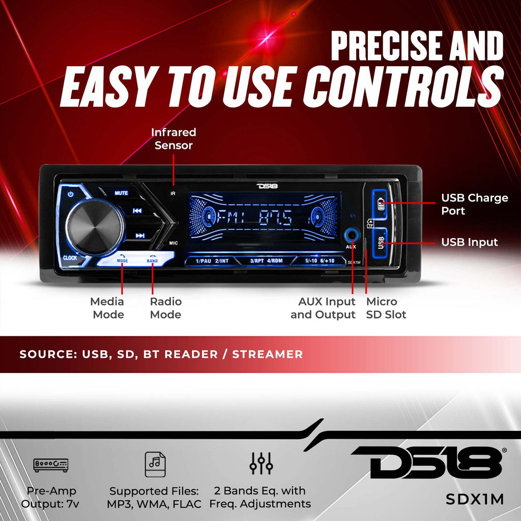 Single DIN Bluetooth Digital Media Receiver with Dual USB & Quick Charge