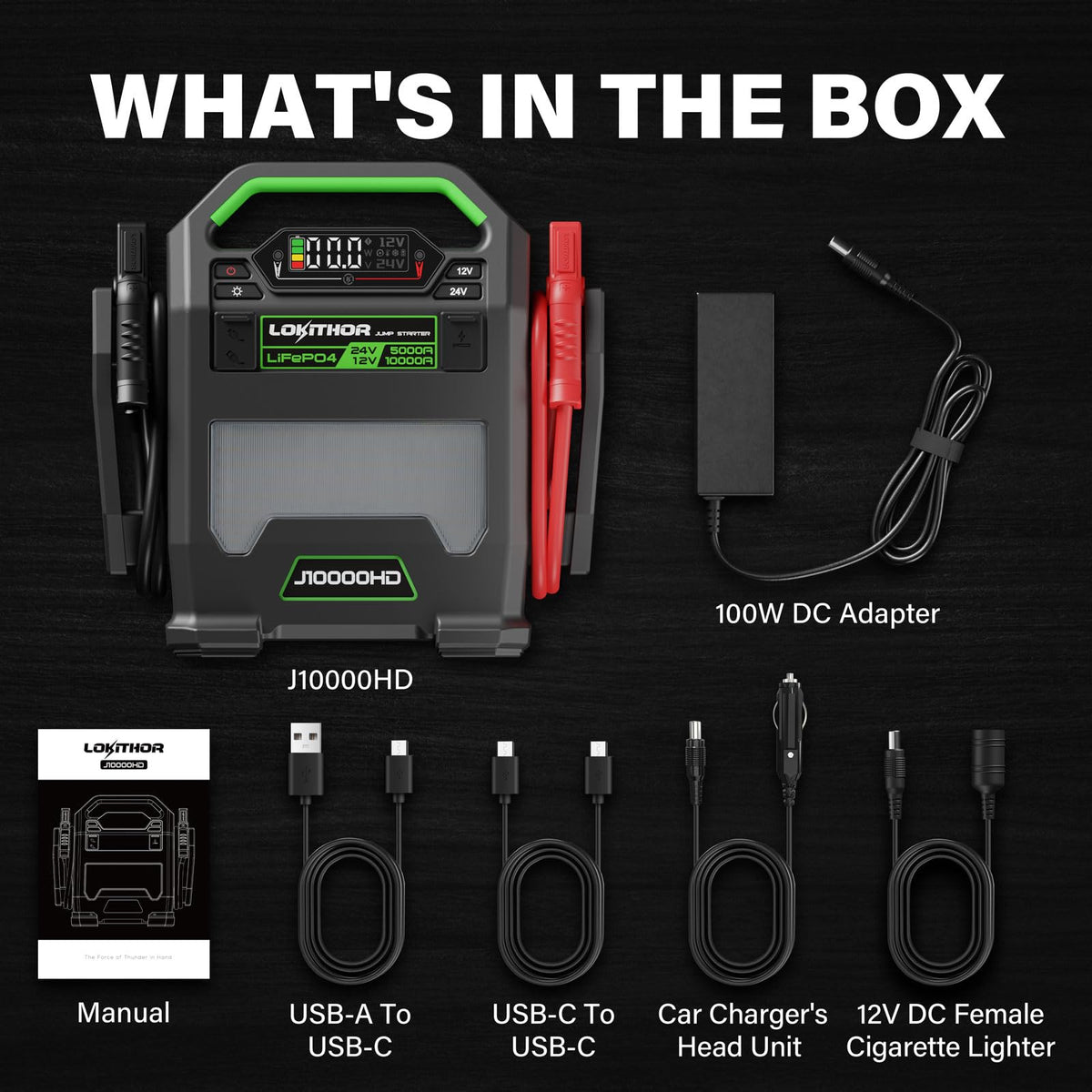 LOKITHOR J10000HD 12V & 24V Lithium Iron Phosphate(LiFePO4) Jump Starter