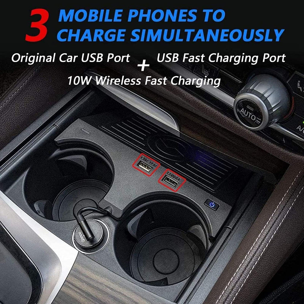 15W Wireless Car Charger with Dual USB Ports for BMW 5/6 Series 2017–2021