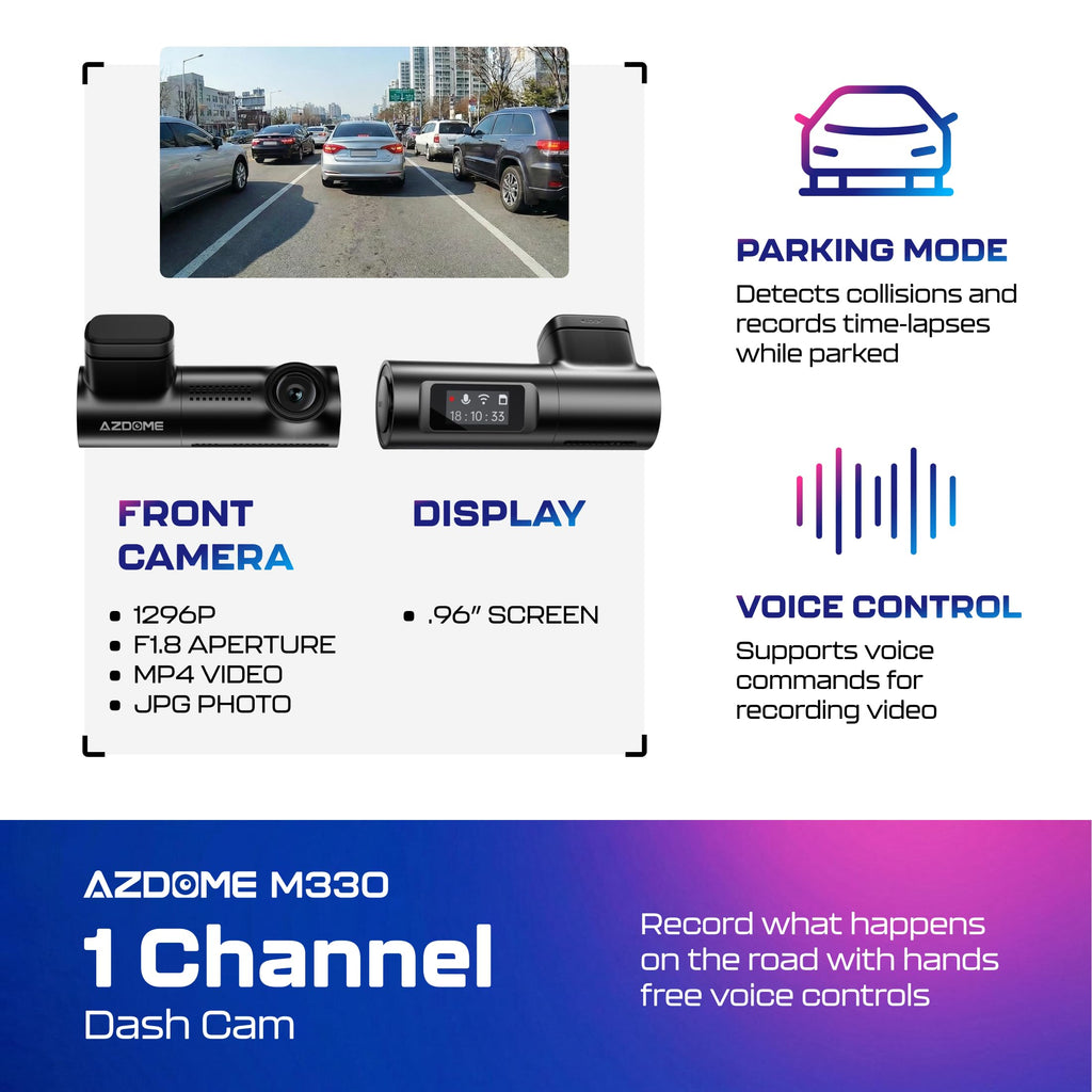 1296P WiFi Dash Cam with Voice Control & Parking Mode