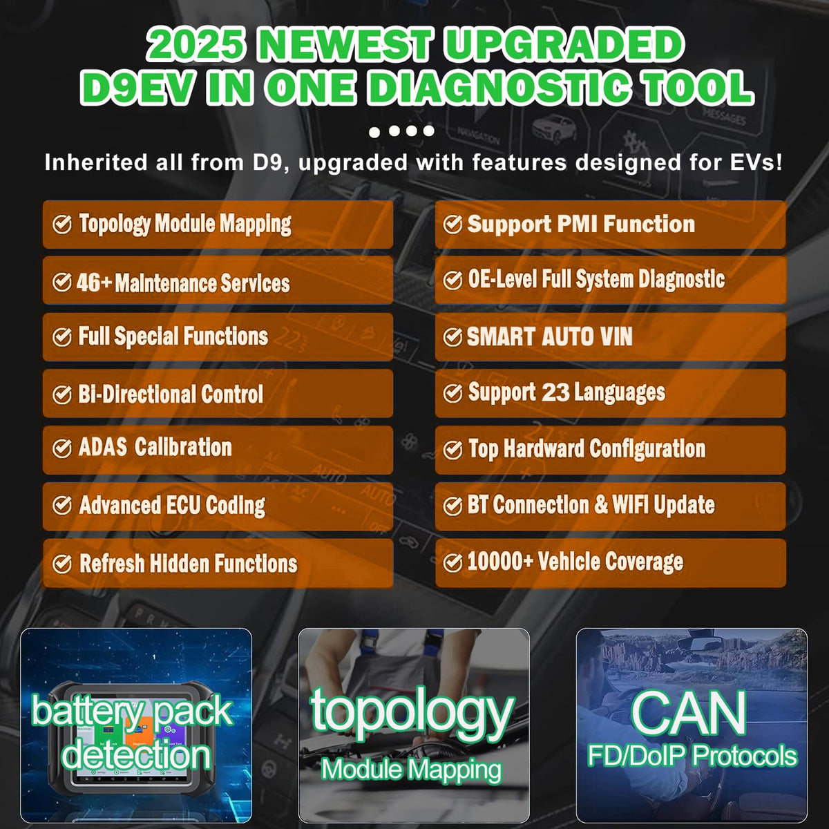 EV Diagnostic Scan Tool with Battery Analysis & 46+ Resets