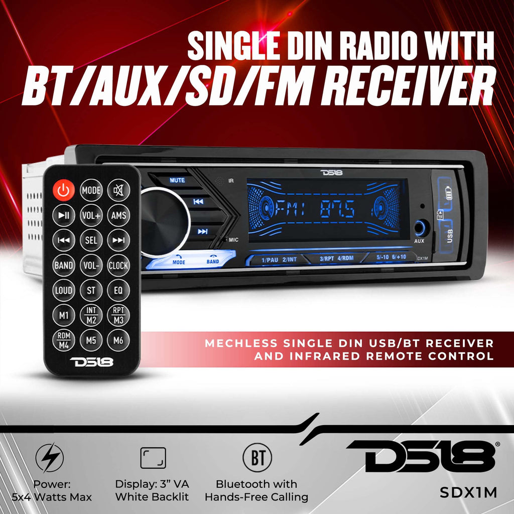 Single DIN Bluetooth Digital Media Receiver with Dual USB & Quick Charge