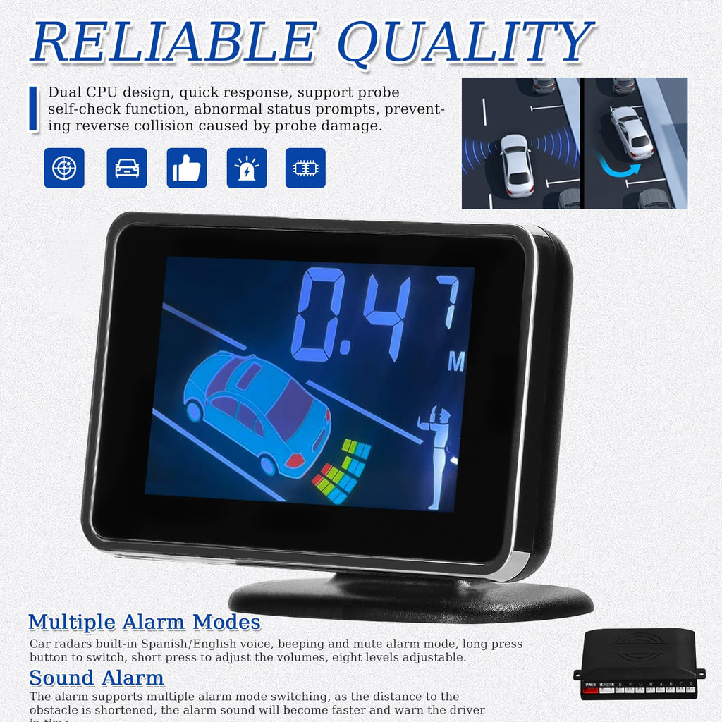 8-Sensor Front & Rear Parking Radar with LCD Display & Buzzer