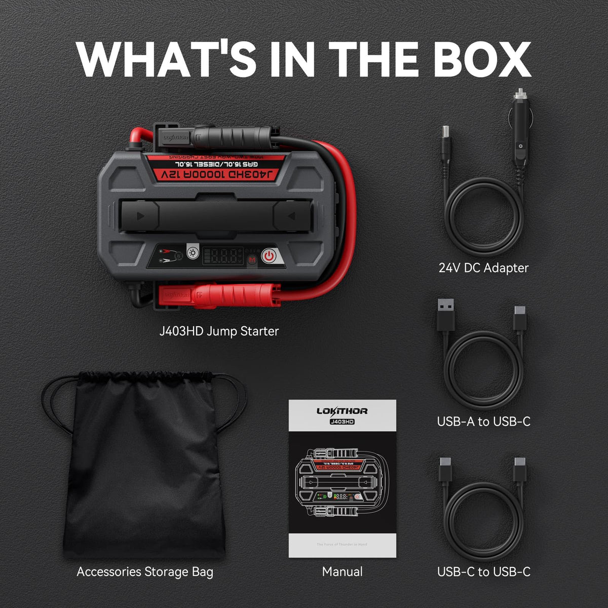 LOKITHOR J403HD 10000A 12V Jump Starter for Car 16L Gas and All Diesel